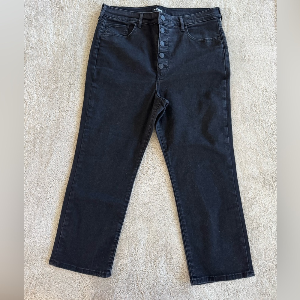 Express Black Straight Super High Rise Denim Jeans 14 R